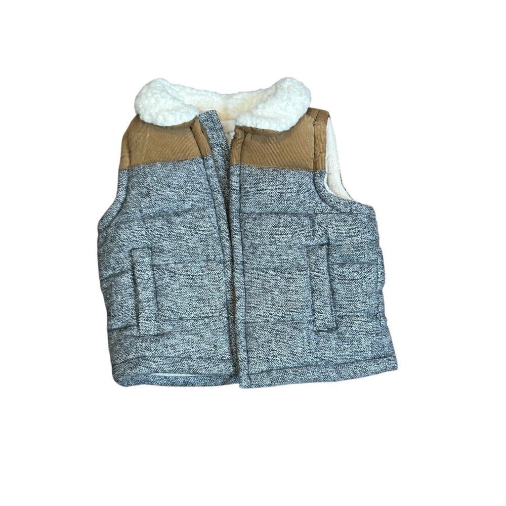 Old Navy Boys Puffer Vest Sherpa Lined Colorblock Corduroy Yoke Size 3-6
